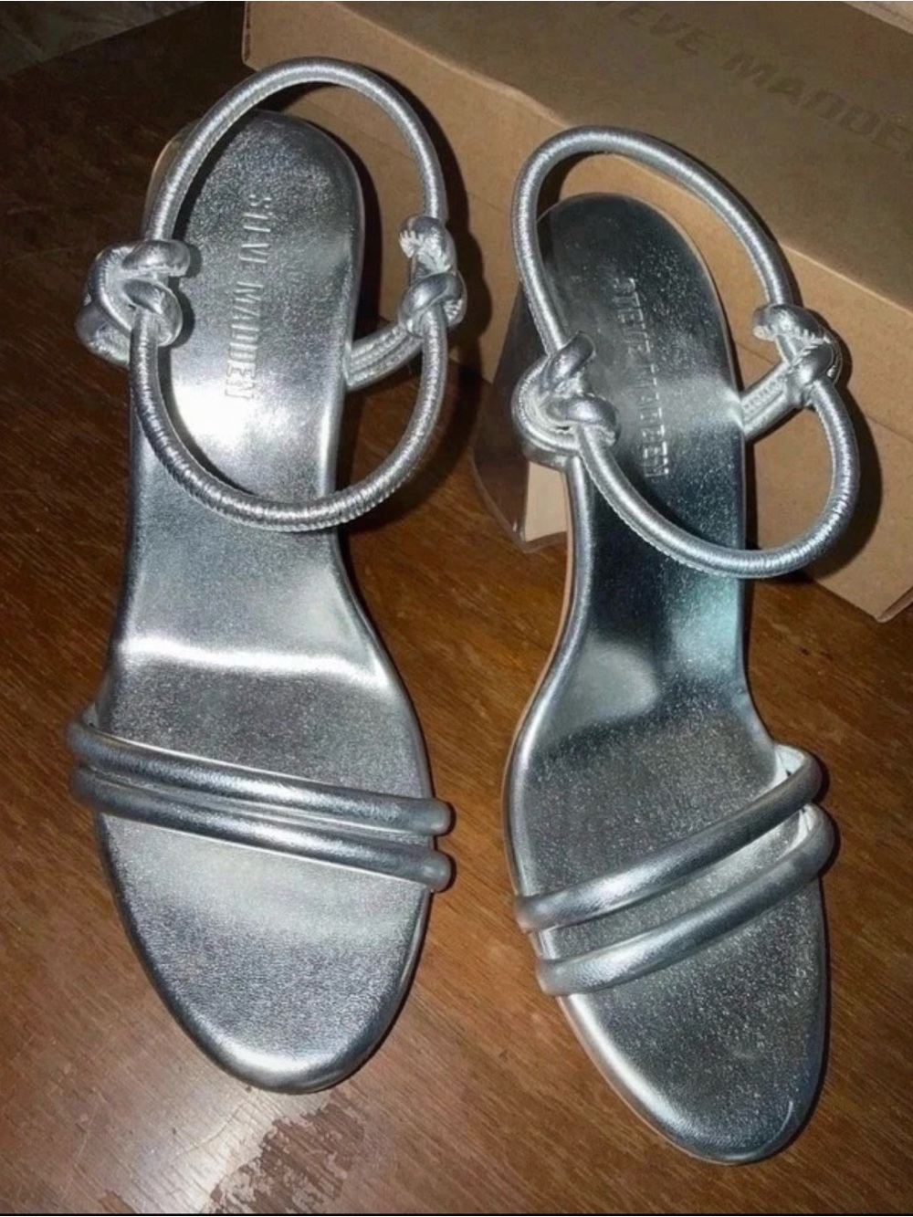 Steve Madden Silver Knot-Strap Heeled Sandals